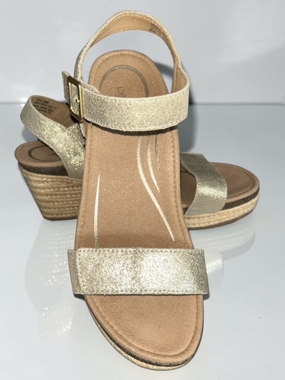 Aetrex Sydney Champagne Metallic Gold with Rope Wedge Sandals 9.5